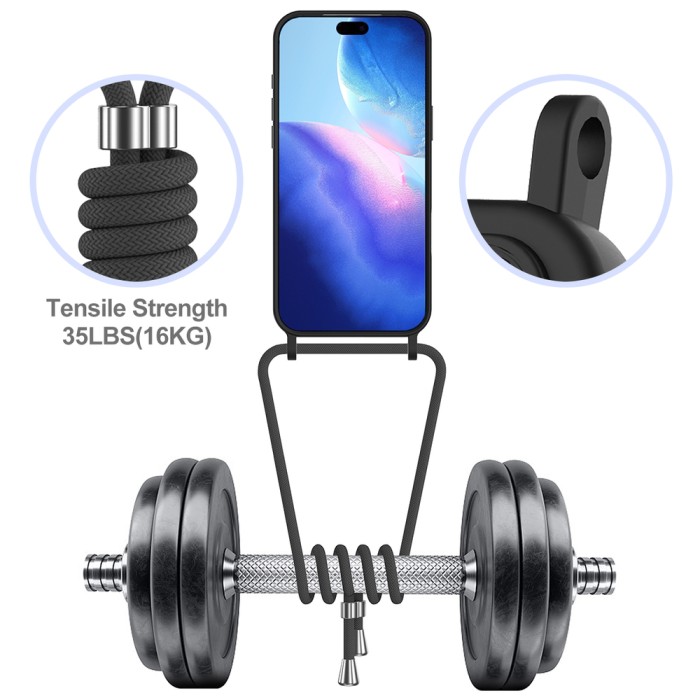 For iPhone 18 Pro Max / 17 Pro Max Case Liquid Silicone Card Holder Back Phone Cover with Lanyard - Black