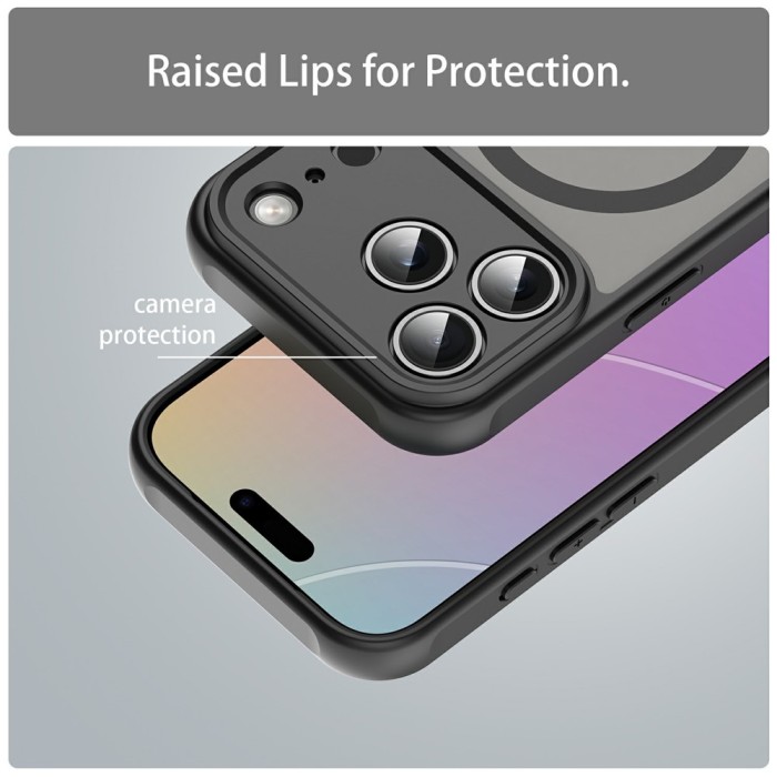 iPhone 18 Pro / 17 Pro PC TPU Magnetic Matte Case, Drop-Resistant - Black