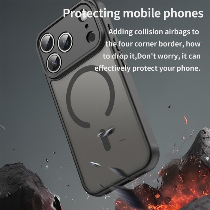 iPhone 18 Pro Max / 17 Pro Max PC TPU Magnetic Matte Case, Drop-Resistant - Black