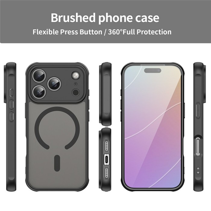iPhone 18 Pro Max / 17 Pro Max PC TPU Magnetic Matte Case, Drop-Resistant - Black