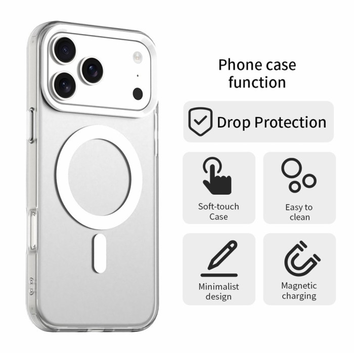 For iPhone 18 Pro / 17 Pro Magnetic Case Anti Drop Hybrid Phone Back Cover - White