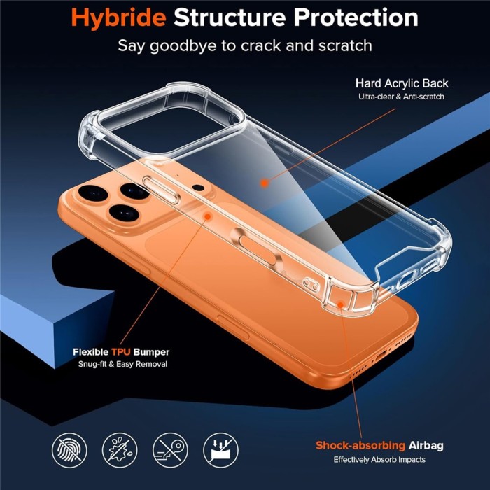 Hybrid Acrylic TPU Case iPhone 18 Pro / 17 Pro with Camera Protection - Transparent