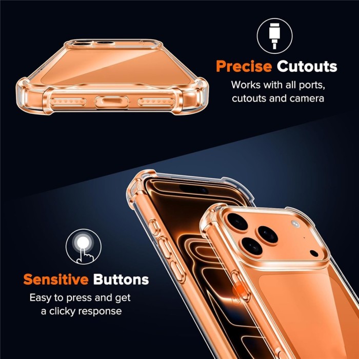 Hybrid Acrylic TPU Case iPhone 18 Pro Max / 17 Pro Max with Camera Protection - Transparent