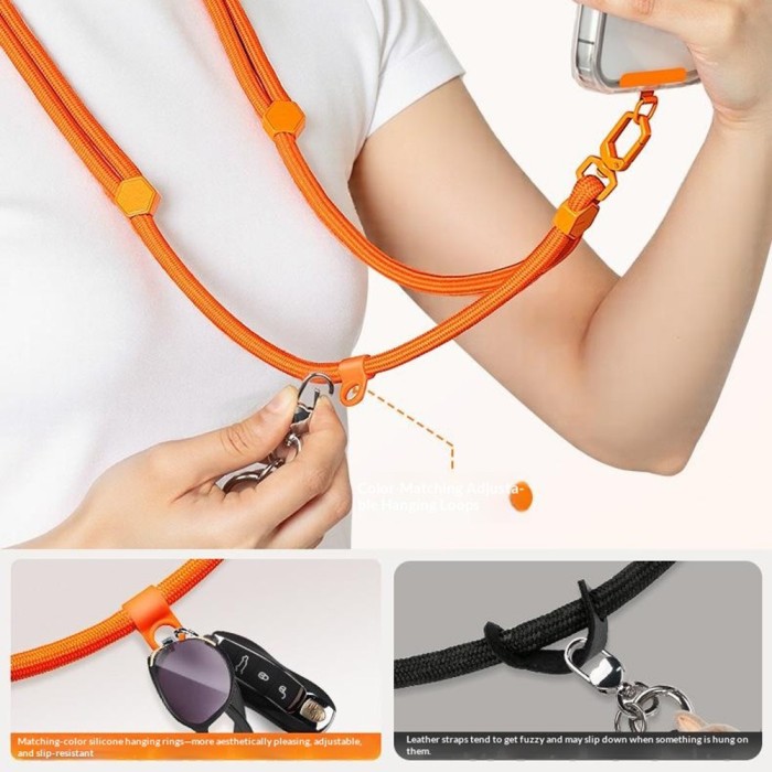 150 cm adjustable neck and shoulder strap with steel plate - orange