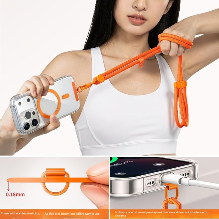 150 cm adjustable neck and shoulder strap with steel plate - orange