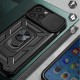 Hybrid Armor Camshield case for iPhone 13 armored case with camera cover blue