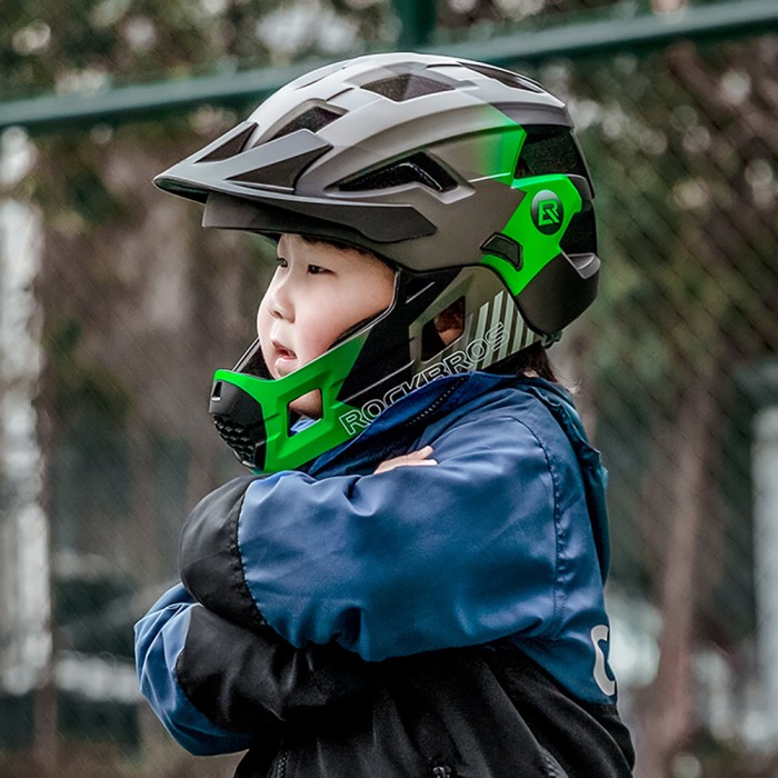 Rockbros TS-61 10110061003 Children's Bike Helmet with Detachable Chin Size S (48-52) - Green - OUTLET