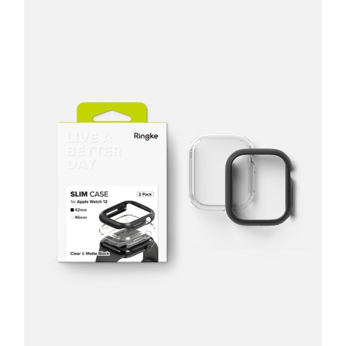 Ringke Slim Clear &amp; Matte Black 2-Pack Case for Apple Watch 12 (42 mm)