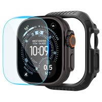 Spigen Lock Fit case + Spigen Tempered Glass screen protector set for Apple Watch Ultra (49 mm) - matte black