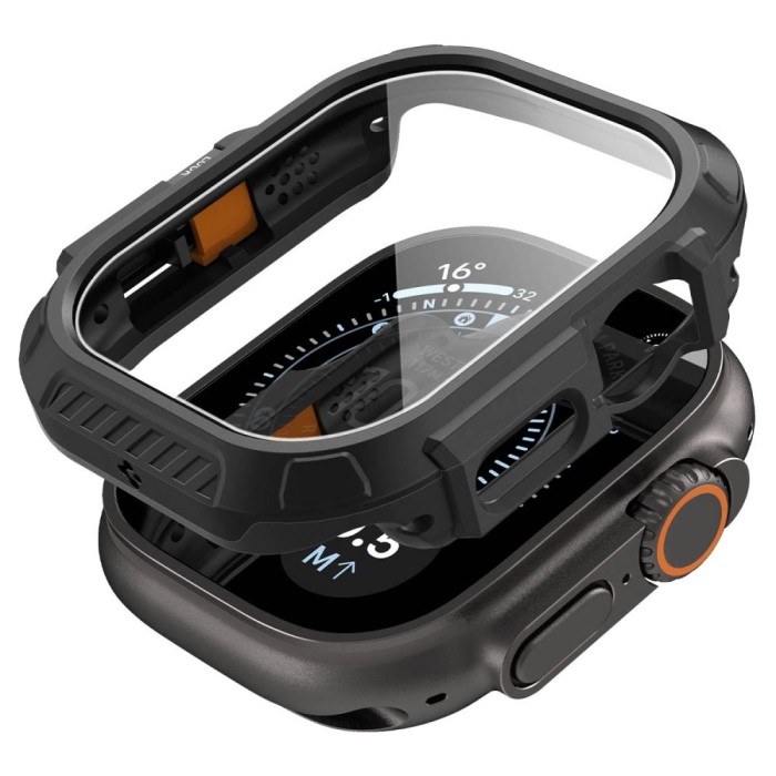 Spigen Lock Fit case + Spigen Tempered Glass screen protector set for Apple Watch Ultra (49 mm) - matte black