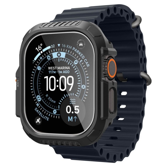 Spigen Lock Fit case + Spigen Tempered Glass screen protector set for Apple Watch Ultra (49 mm) - matte black