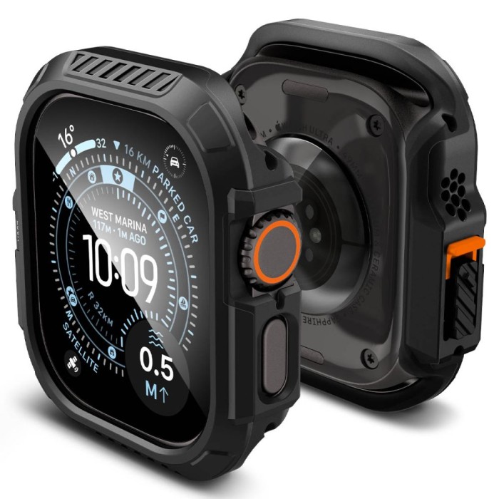 Spigen Lock Fit case + Spigen Tempered Glass screen protector set for Apple Watch Ultra (49 mm) - matte black