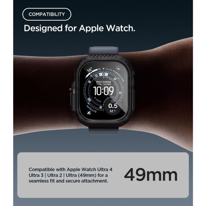 Spigen Lock Fit case + Spigen Tempered Glass screen protector set for Apple Watch Ultra (49 mm) - matte black