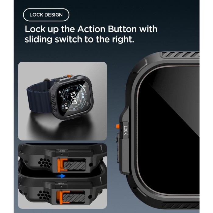 Spigen Lock Fit case + Spigen Tempered Glass screen protector set for Apple Watch Ultra (49 mm) - matte black
