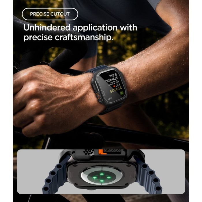 Spigen Lock Fit case + Spigen Tempered Glass screen protector set for Apple Watch Ultra (49 mm) - matte black