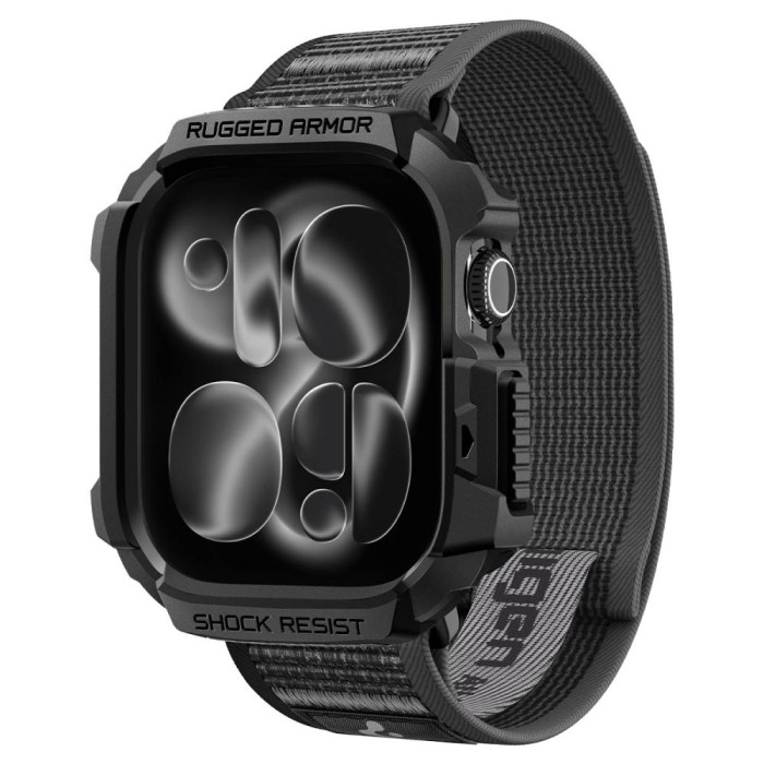 Spigen Rugged Armor case + Spigen Athlex Air band set for Apple Watch (46 mm) - black-grey