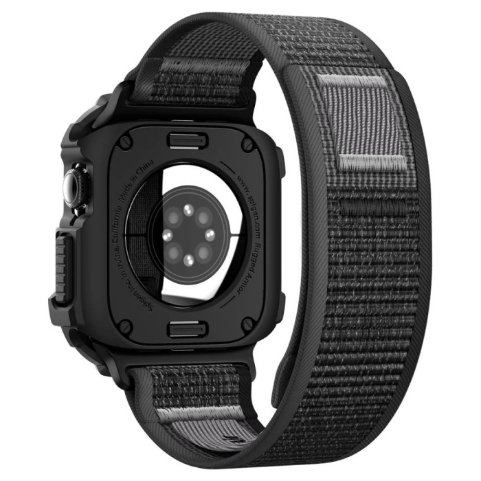 Spigen Rugged Armor case + Spigen Athlex Air band set for Apple Watch (46 mm) - black-grey