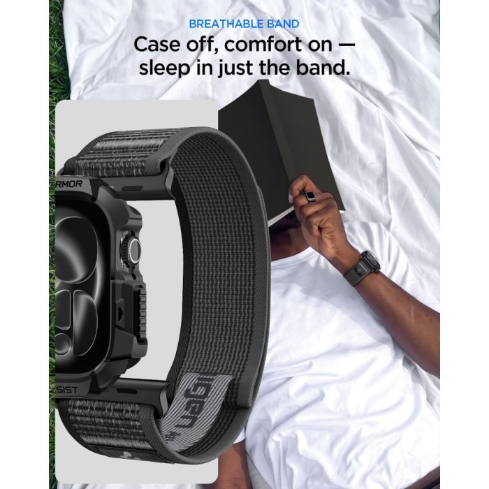 Spigen Rugged Armor case + Spigen Athlex Air band set for Apple Watch (46 mm) - black-grey