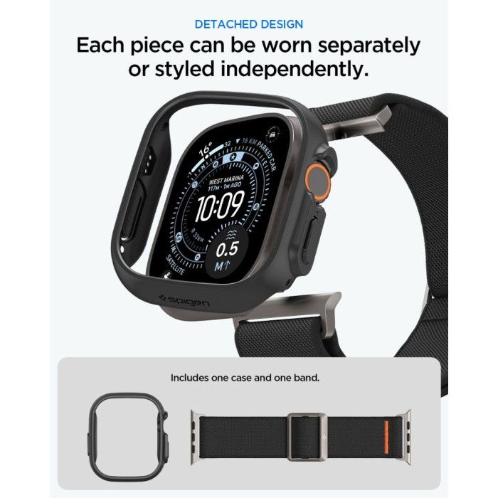 Spigen Thin Fit case + Spigen Lite Fit Ultra band set for Apple Watch Ultra (49 mm) - matte black
