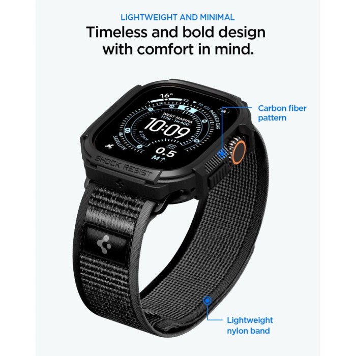 Spigen Rugged Armor case + Spigen Athlex Air band set for Apple Watch Ultra (49 mm) - black-grey