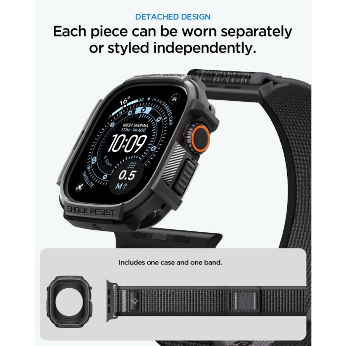 Spigen Rugged Armor case + Spigen Athlex Air band set for Apple Watch Ultra (49 mm) - black-grey