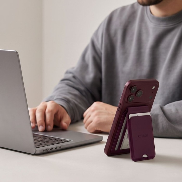Tech-Protect MagWallet Stand MagSafe Magnetic Phone Wallet - Burgundy