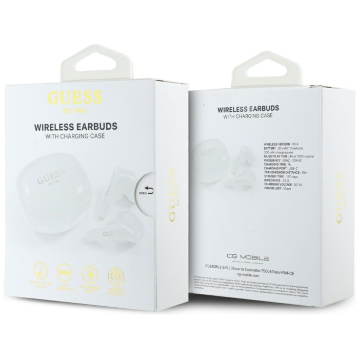 Guess Flat Classic Logo Electroplated TWS Headphones - White