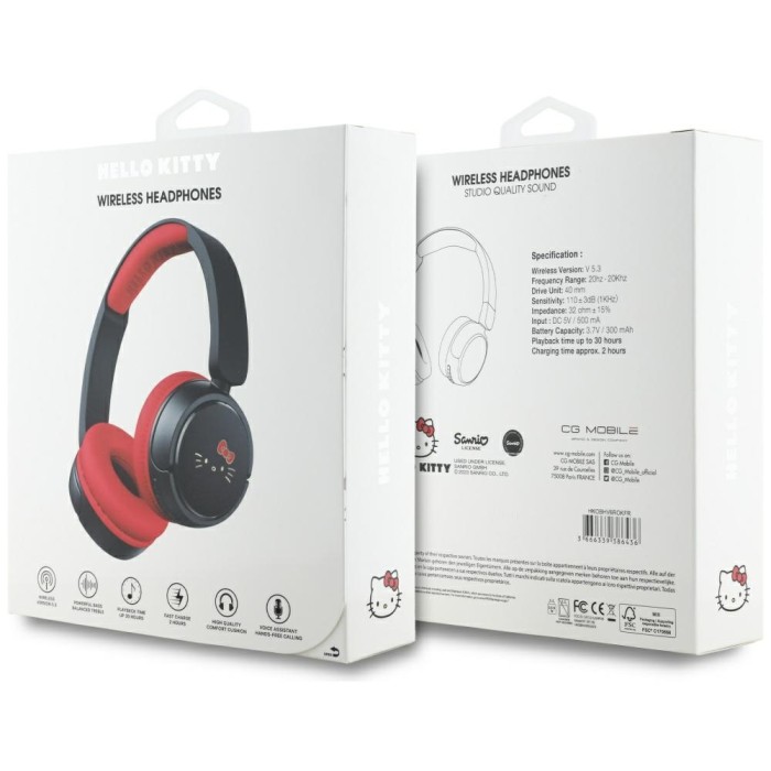 Hello Kitty Face Logo Bluetooth On-Ear Headphones - Red