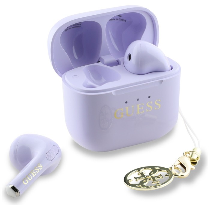 TWS Guess Glossy Effect Printed Classic Logo &amp;amp; Charm Headphones - Lavender