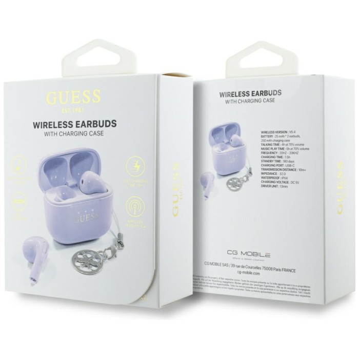 TWS Guess Glossy Effect Printed Classic Logo &amp;amp; Charm Headphones - Lavender