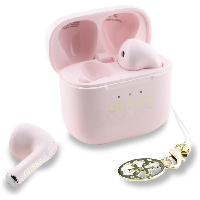 TWS Guess Glossy Effect Printed Classic Logo &amp;amp; Charm Headphones - Pink