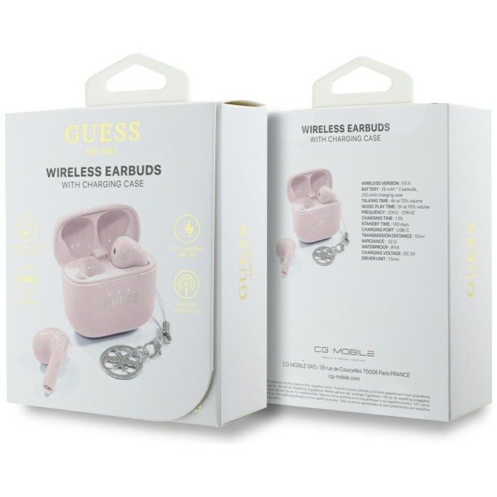 TWS Guess Glossy Effect Printed Classic Logo &amp;amp; Charm Headphones - Pink