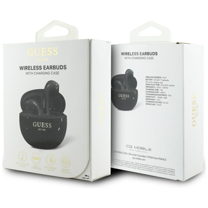 Guess Glossy Effect Egg Shape Printed Classic Logo TWS headphones - black