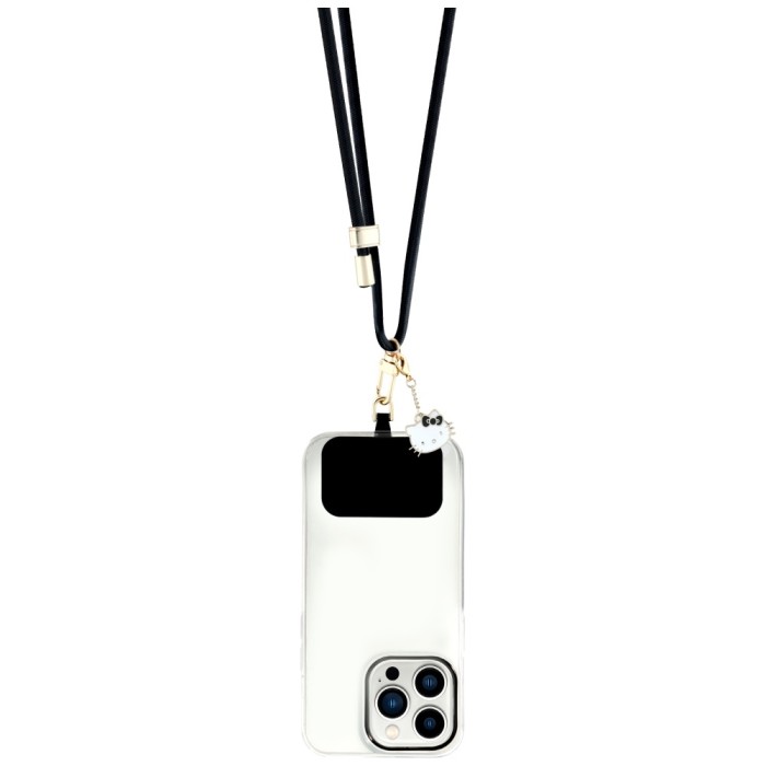 Hello Kitty Patch &amp;amp; Kitty Head Charm Universal Phone Lanyard - Black