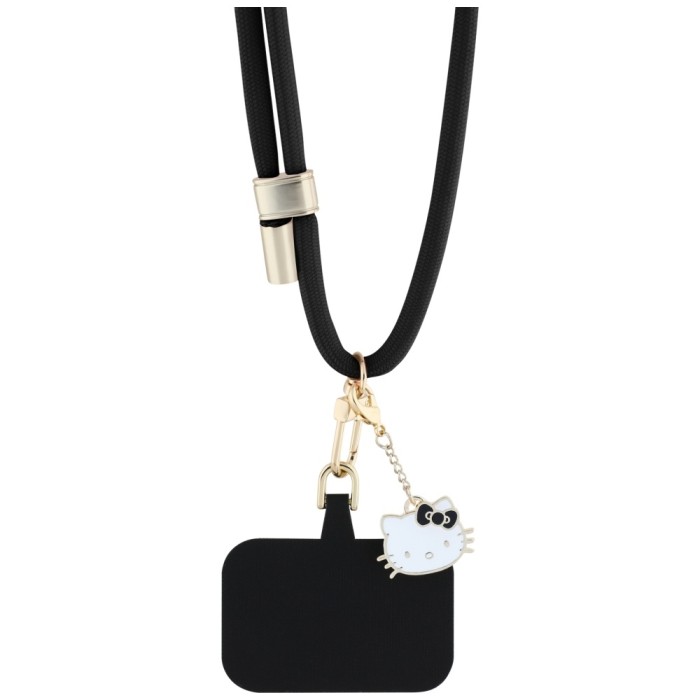 Hello Kitty Patch &amp;amp; Kitty Head Charm Universal Phone Lanyard - Black
