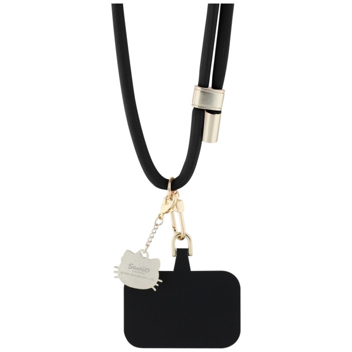 Hello Kitty Patch &amp;amp; Kitty Head Charm Universal Phone Lanyard - Black