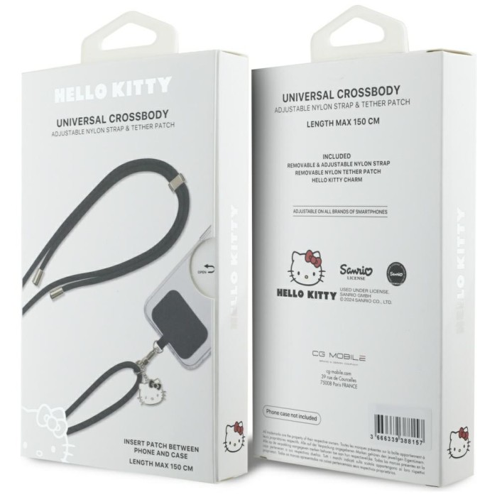 Hello Kitty Patch &amp;amp; Kitty Head Charm Universal Phone Lanyard - Black