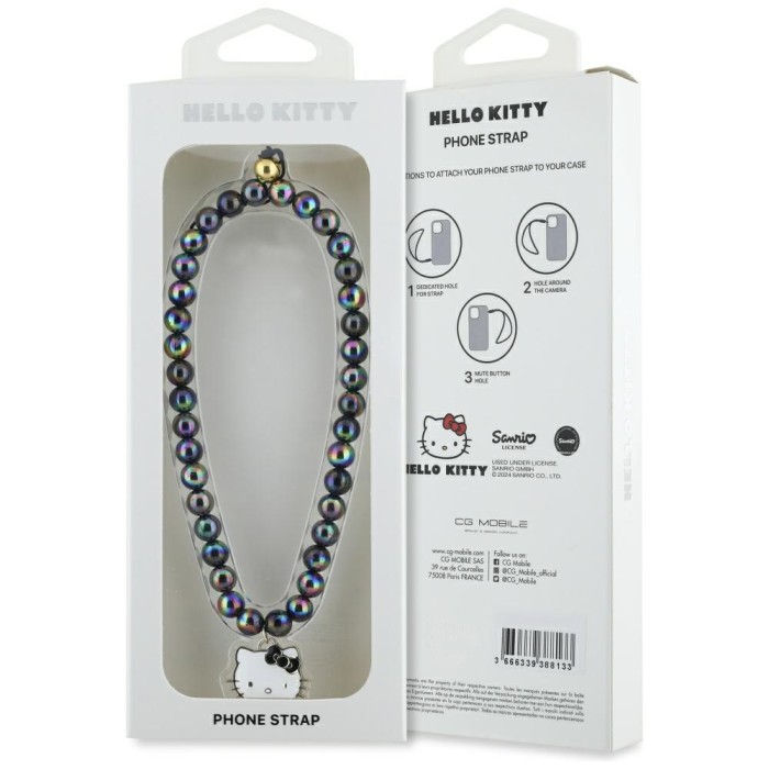 Hello Kitty Pearls Kitty Head Phone Charm - Black