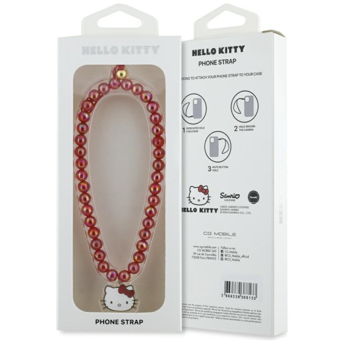 Hello Kitty Pearls Kitty Head Phone Charm - Red