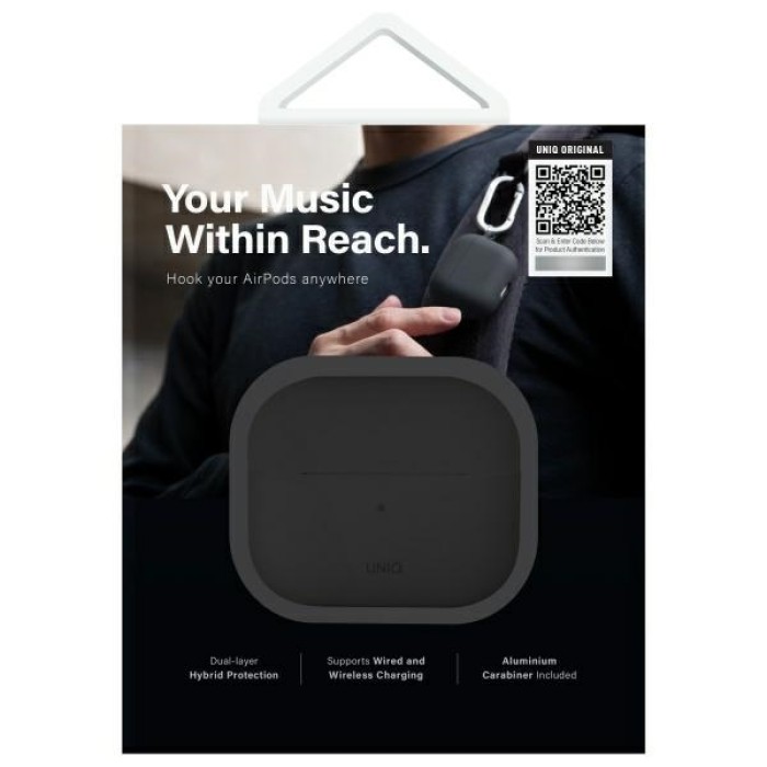 Uniq Nexo AirPods 4 + Ear Hooks Silicone case - black
