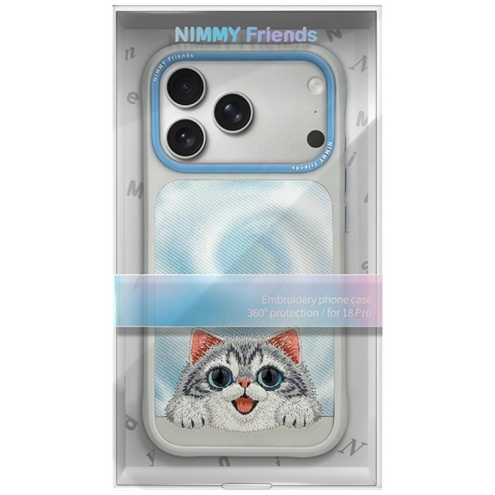 Nimmy Big Eyed Lying Silver Shaded Cat MagSafe Case for iPhone 18 Pro / 17 Pro - Gray
