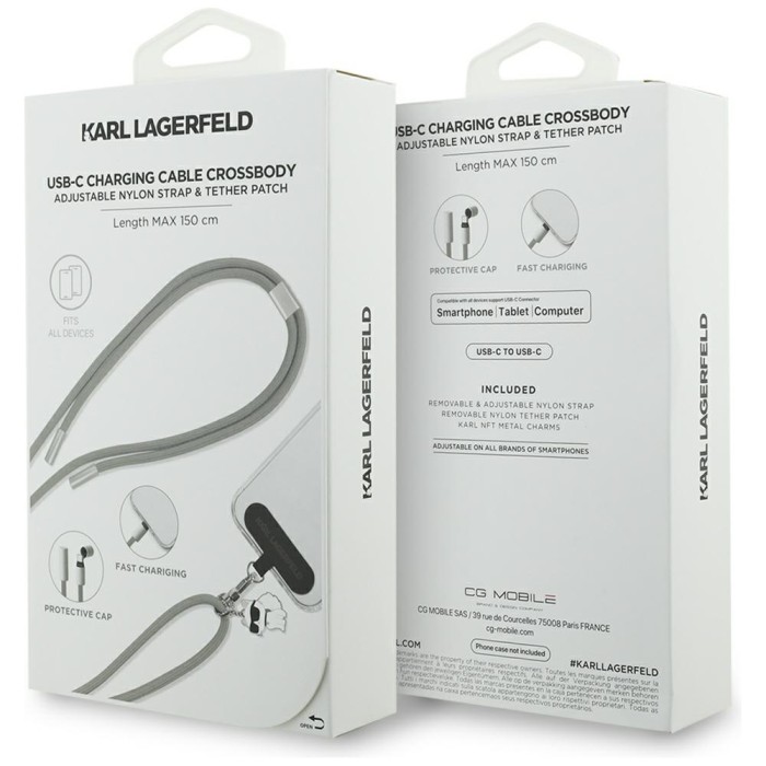 Karl Lagerfeld CBDY Choupette Charm USB-C Cable / USB-C Lanyard - Gray