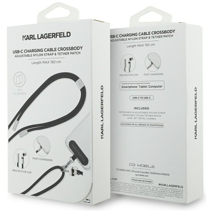 Karl Lagerfeld CBDY Ikonik Charm USB-C Cable / USB-C Lanyard - Black