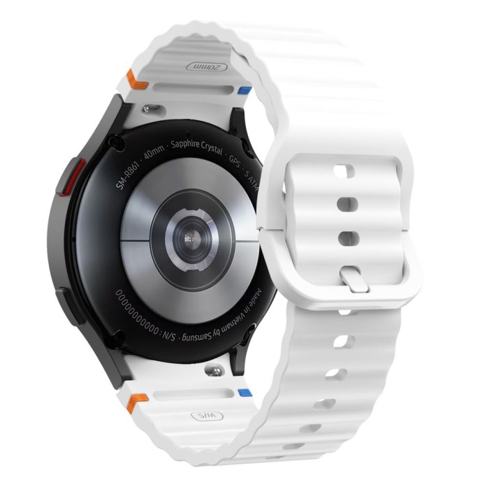Tech-Protect Silicone Sport Strap for Samsung Galaxy Watch 4 / 5 / 5 Pro / 6 / 7 / FE - White