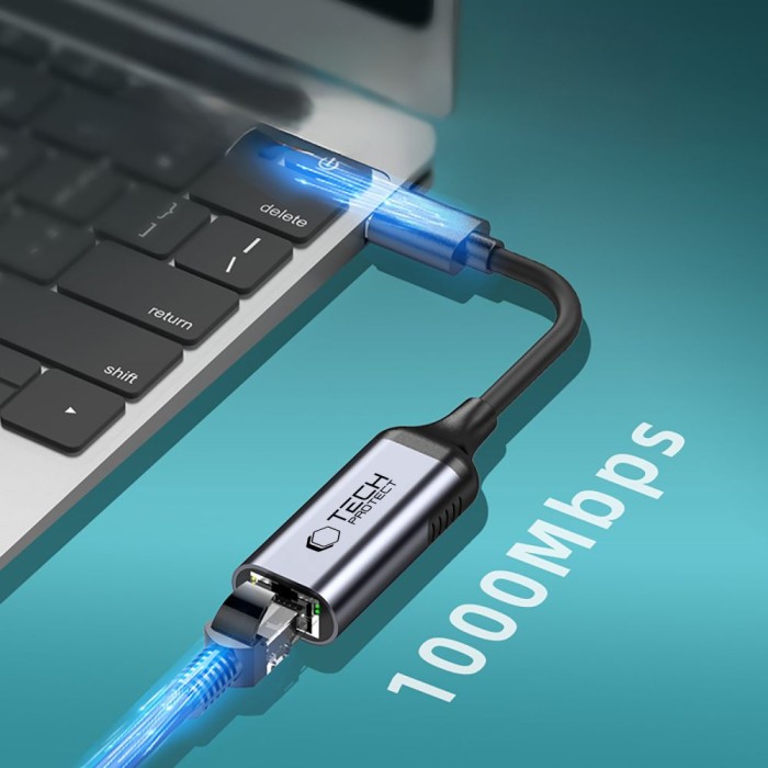 Tech-Protect UltraBoost USB-C to Ethernet RJ45 1000Mbps Adapter - Black