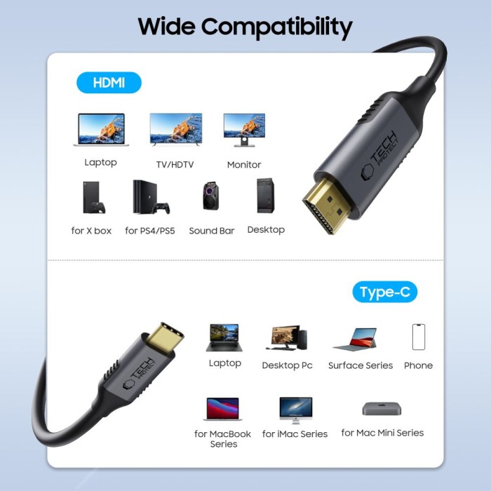 Tech-Protect UltraBoost USB-C / HDMI cable 60Hz 180cm - black
