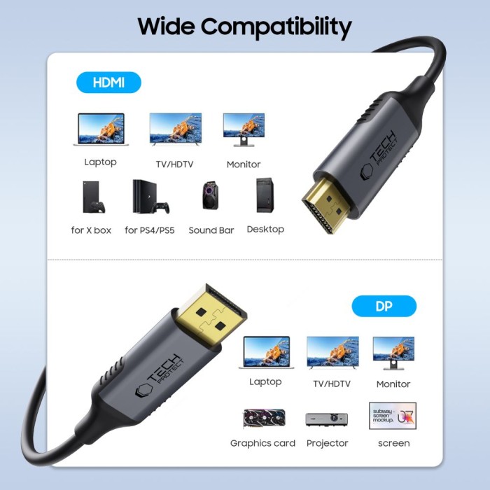 Tech-Protect UltraBoost DisplayPort / HDMI 2.0 Cable 4K 60Hz 2m - Black