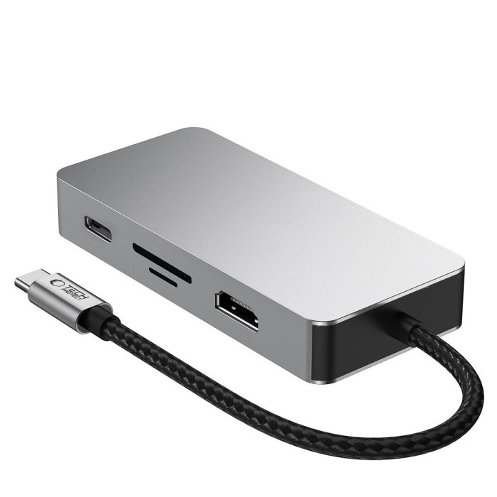 Tech-Protect HB05 HUB 9in1 USB-C + USB2.0 + USB3.0 + HDMI 4K 60HZ + SD / TF + PD100W + RJ45 adapter - gray