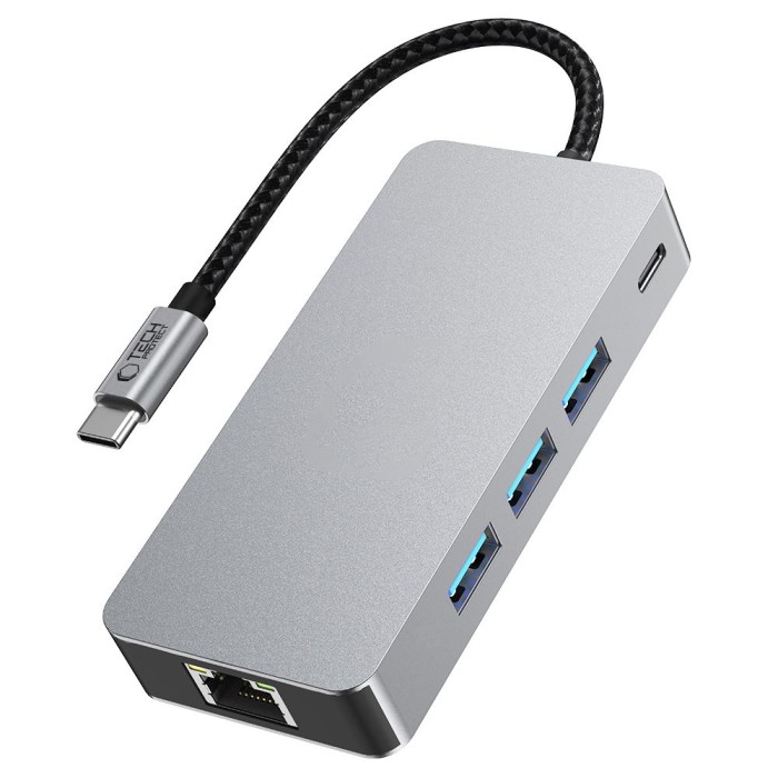 Tech-Protect HB05 HUB 9in1 USB-C + USB2.0 + USB3.0 + HDMI 4K 60HZ + SD / TF + PD100W + RJ45 adapter - gray