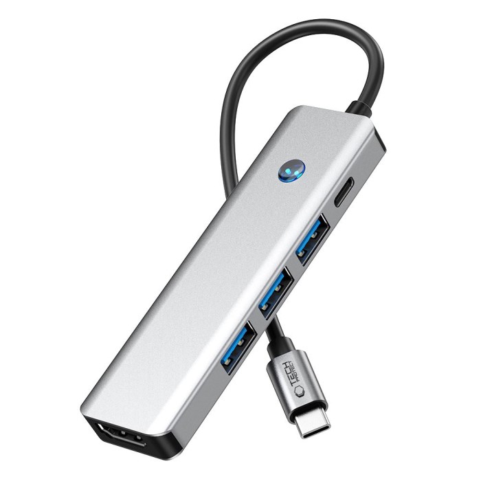 Tech-Protect HB01 HUB Adapter 5in1 USB-C + USB3.0 + HDMI 4K 60Hz + PD100W - gray